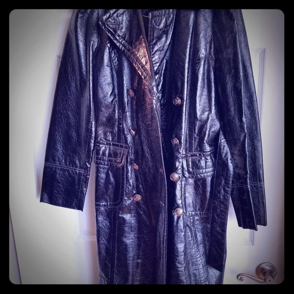 Long vinyl raincoat